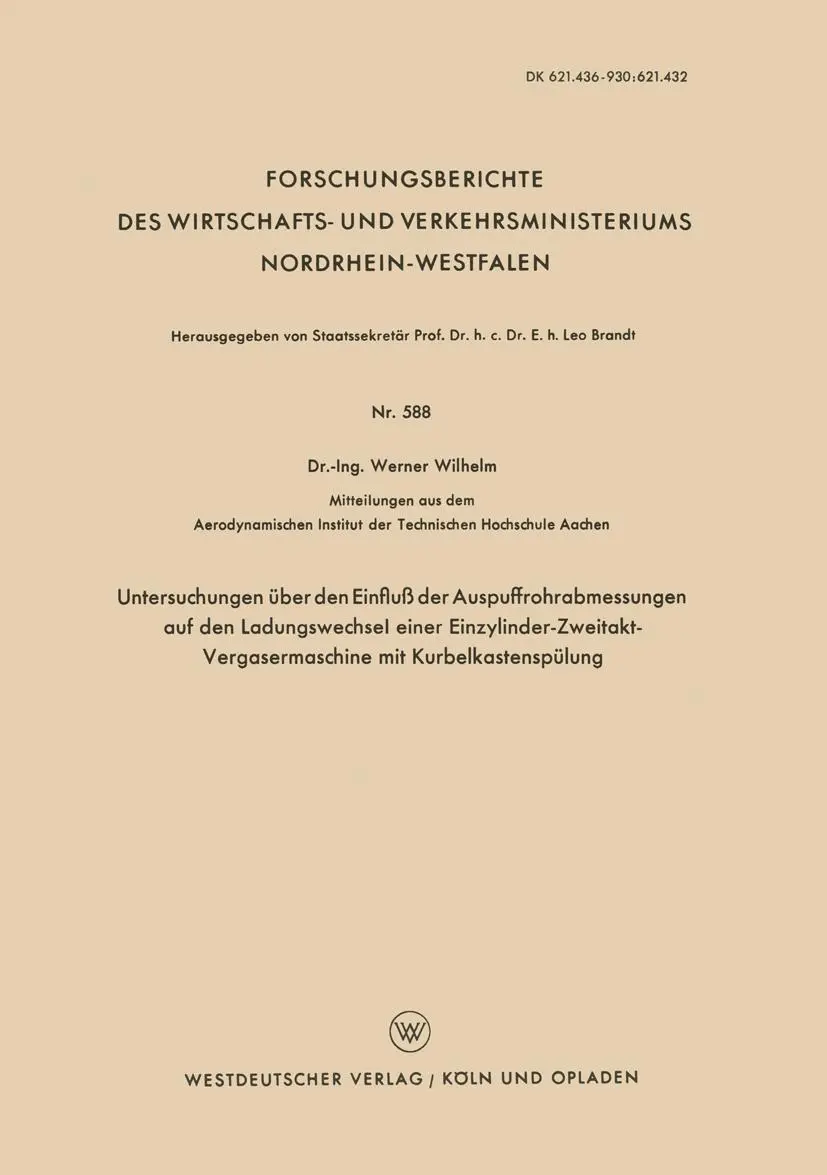 Cover: 9783663038283 | Untersuchungen über den Einfluß der Auspuffrohrabmessungen auf den...