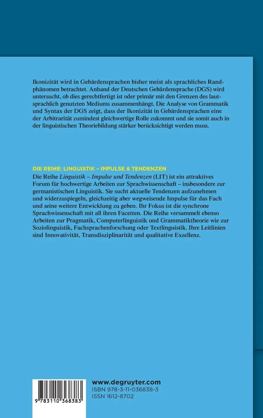 Rückseite: 9783110368383 | Ikonizität in Gebärdensprachen | Juliane Klann | Buch | XV | Deutsch