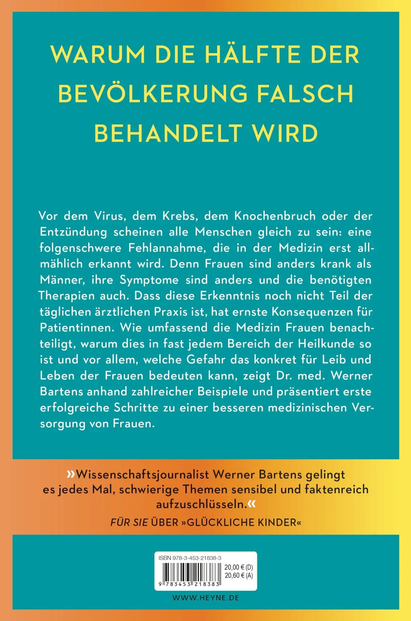 Bild: 9783453218383 | Gesundheitsrisiko: weiblich | Werner Bartens | Taschenbuch | 288 S.
