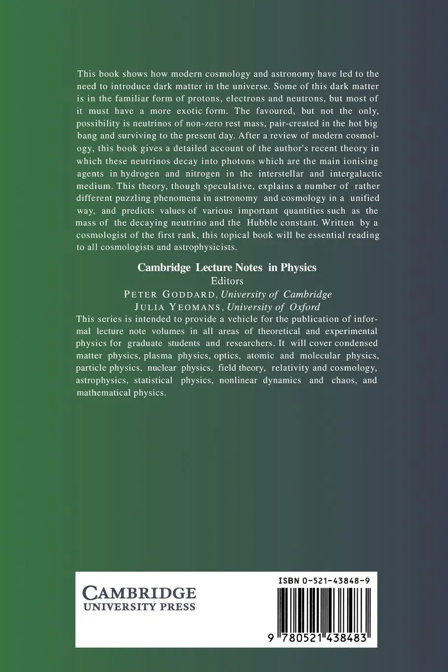 Rückseite: 9780521438483 | Modern Cosmology and the Dark Matter Problem | D. W. Sciama | Buch