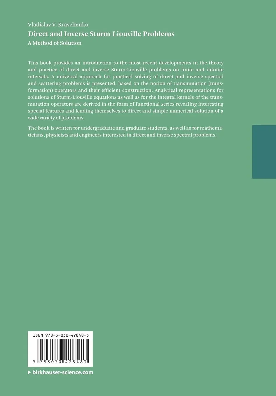 Rückseite: 9783030478483 | Direct and Inverse Sturm-Liouville Problems | A Method of Solution