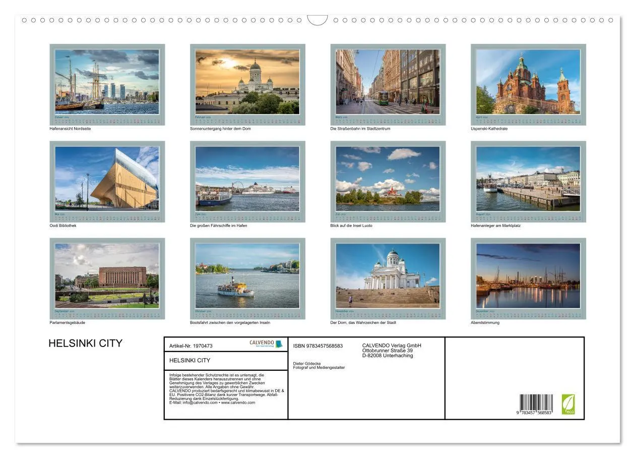 Bild: 9783457568583 | HELSINKI CITY (Wandkalender 2026 DIN A2 quer), CALVENDO Monatskalender