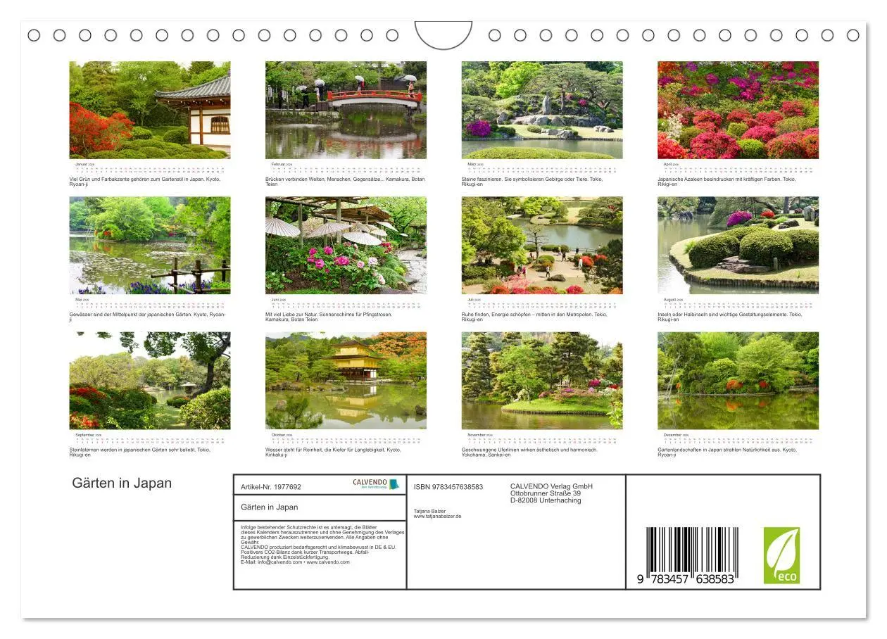 Bild: 9783457638583 | Gärten in Japan (Wandkalender 2026 DIN A4 quer), CALVENDO...