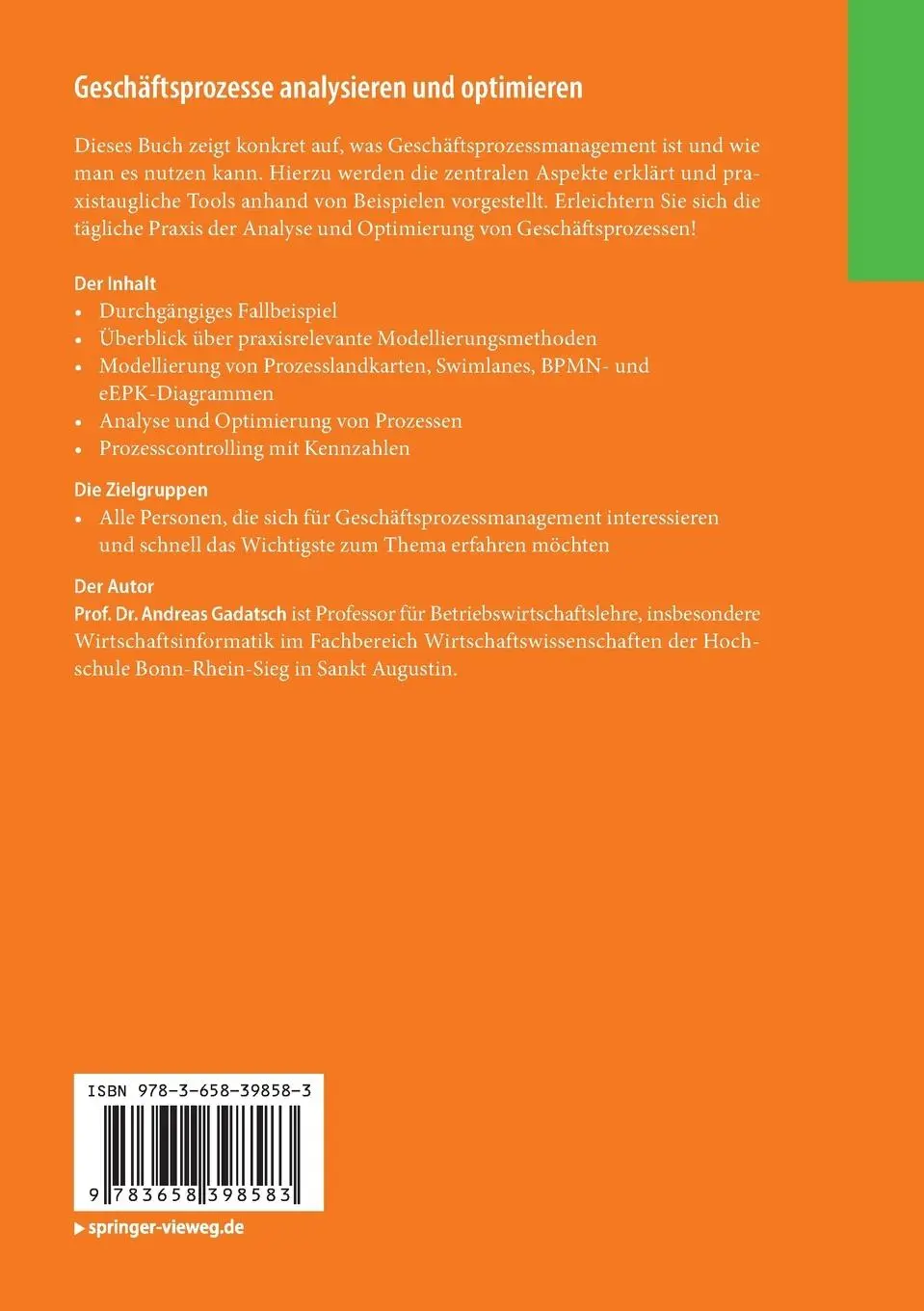 Rückseite: 9783658398583 | Geschäftsprozesse analysieren und optimieren | Andreas Gadatsch | Buch