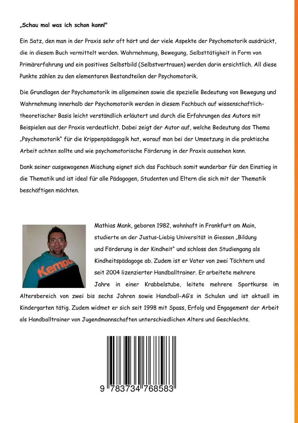 Rückseite: 9783734768583 | Die Bedeutung der Psychomotorik in der Krippenpädagogik | Mathias Mank