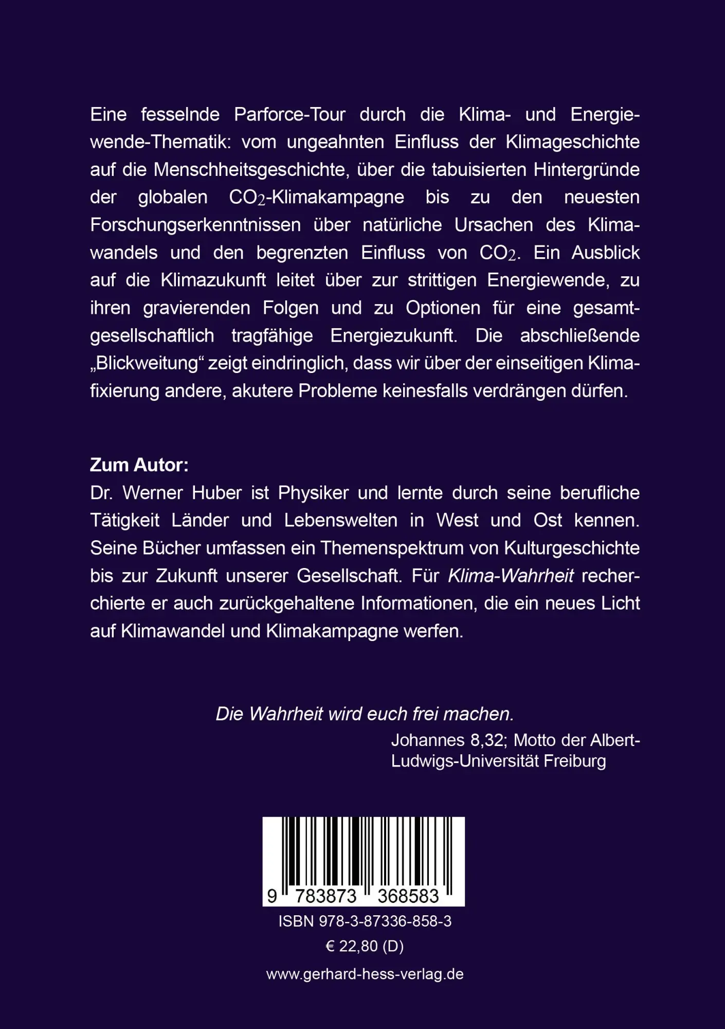 Rückseite: 9783873368583 | Klima-Wahrheit | Werner Huber | Taschenbuch | 300 S. | Deutsch | 2025