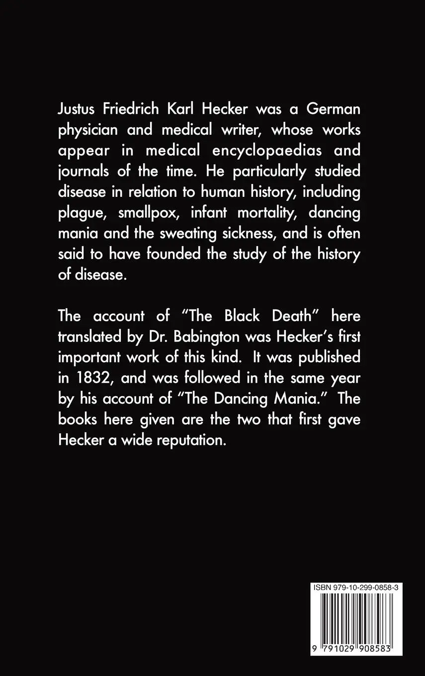 Rückseite: 9791029908583 | The Black Death and the Dancing Mania | Justus Friedrich Karl Hecker