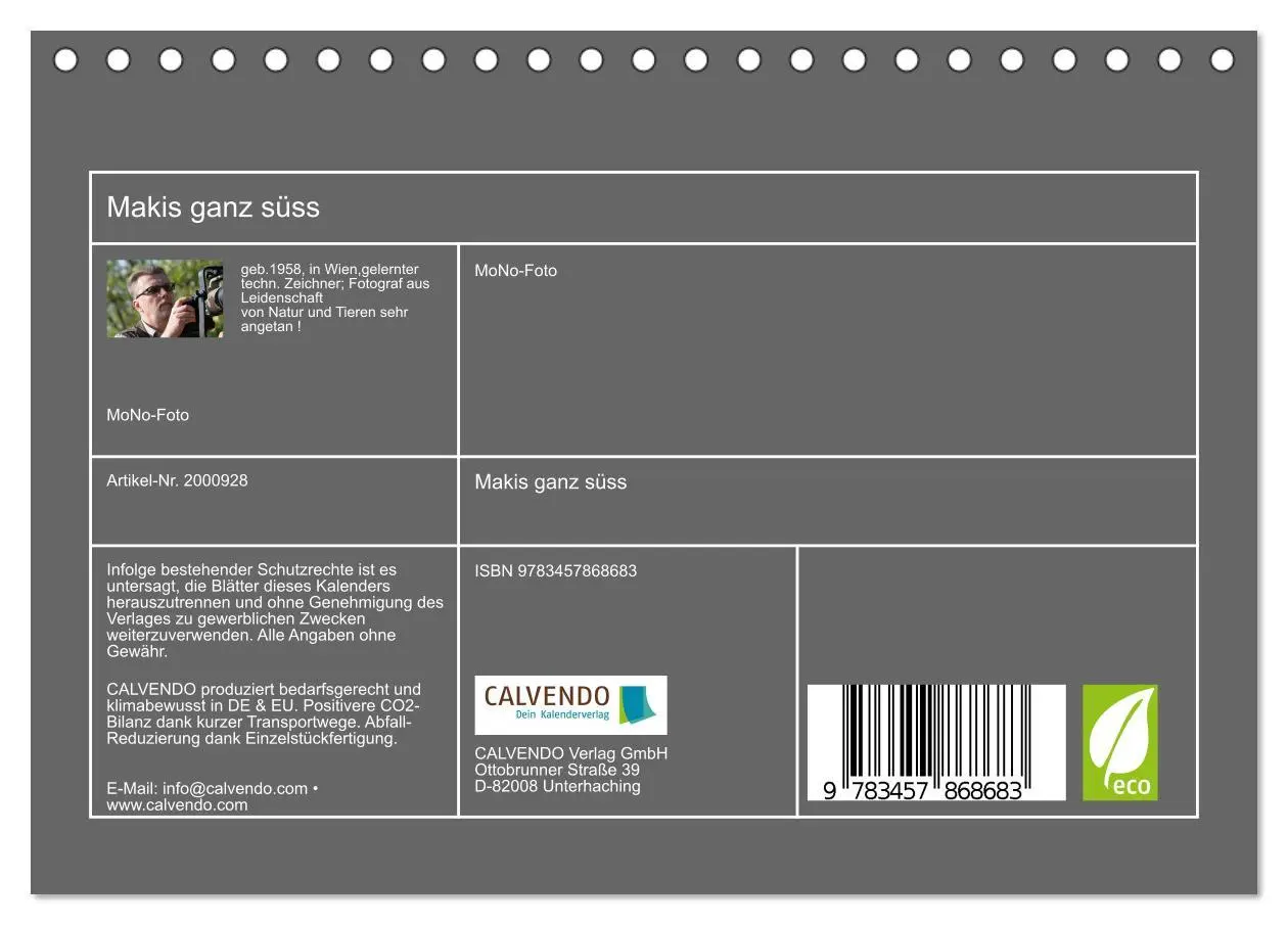 Bild: 9783457868683 | Makis ganz süss (Tischkalender 2026 DIN A5 quer), CALVENDO...