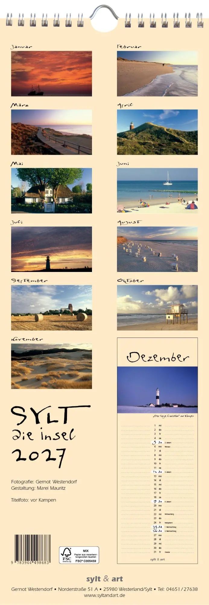 Bild: 9783944498683 | Sylt-die Insel 2027 Streifenkalender | Gernot Westendorf | Kalender