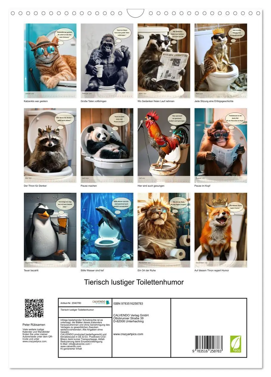 Bild: 9783516258783 | Tierisch lustiger Toilettenhumor (Wandkalender 2026 DIN A3 hoch),...