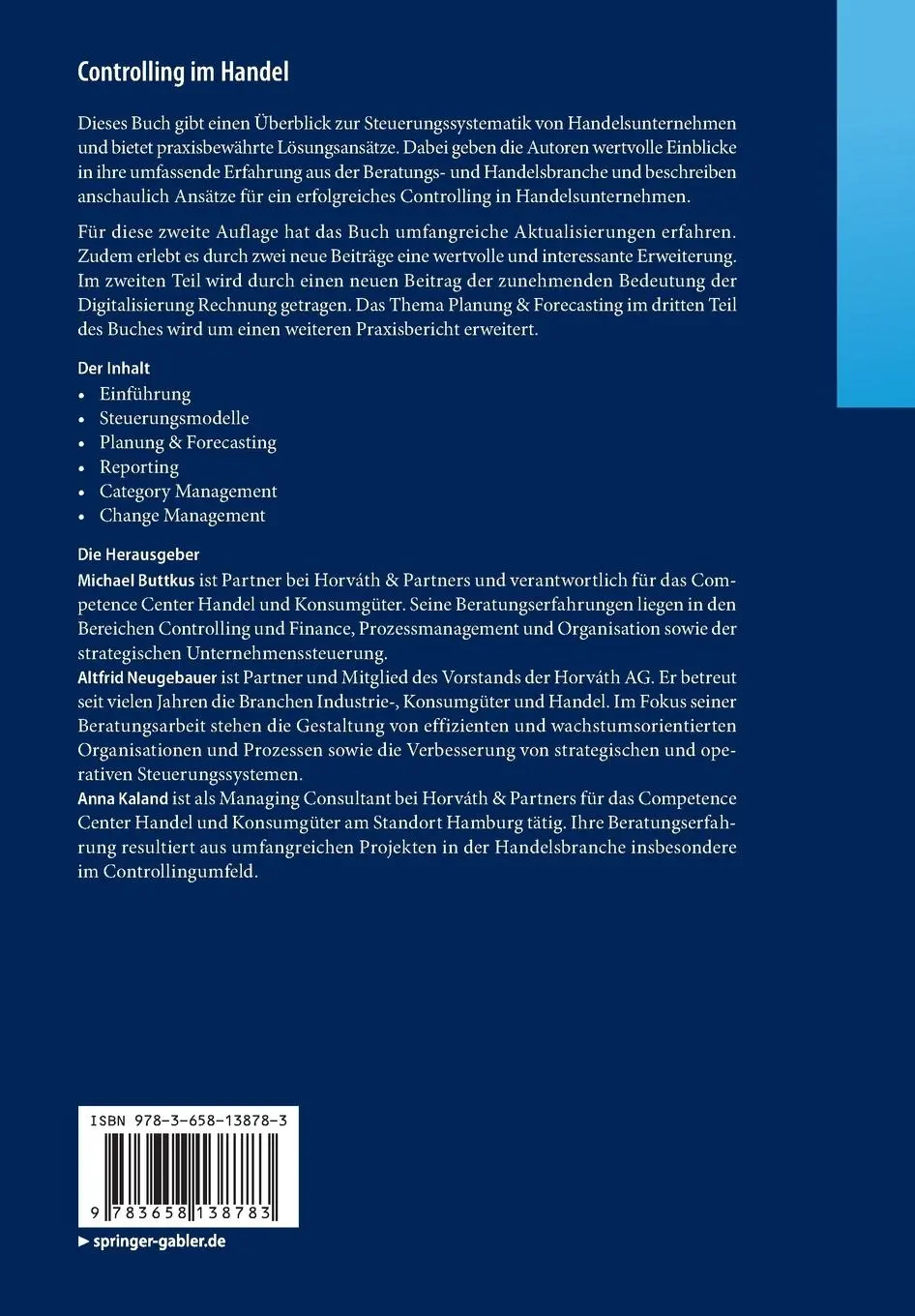 Rückseite: 9783658138783 | Controlling im Handel | Innovative Ansätze und Praxisbeispiele | Buch