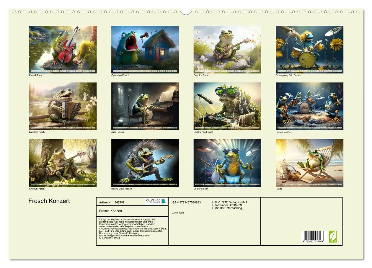 Bild: 9783457538883 | Frosch Konzert (Wandkalender 2026 DIN A2 quer), CALVENDO...