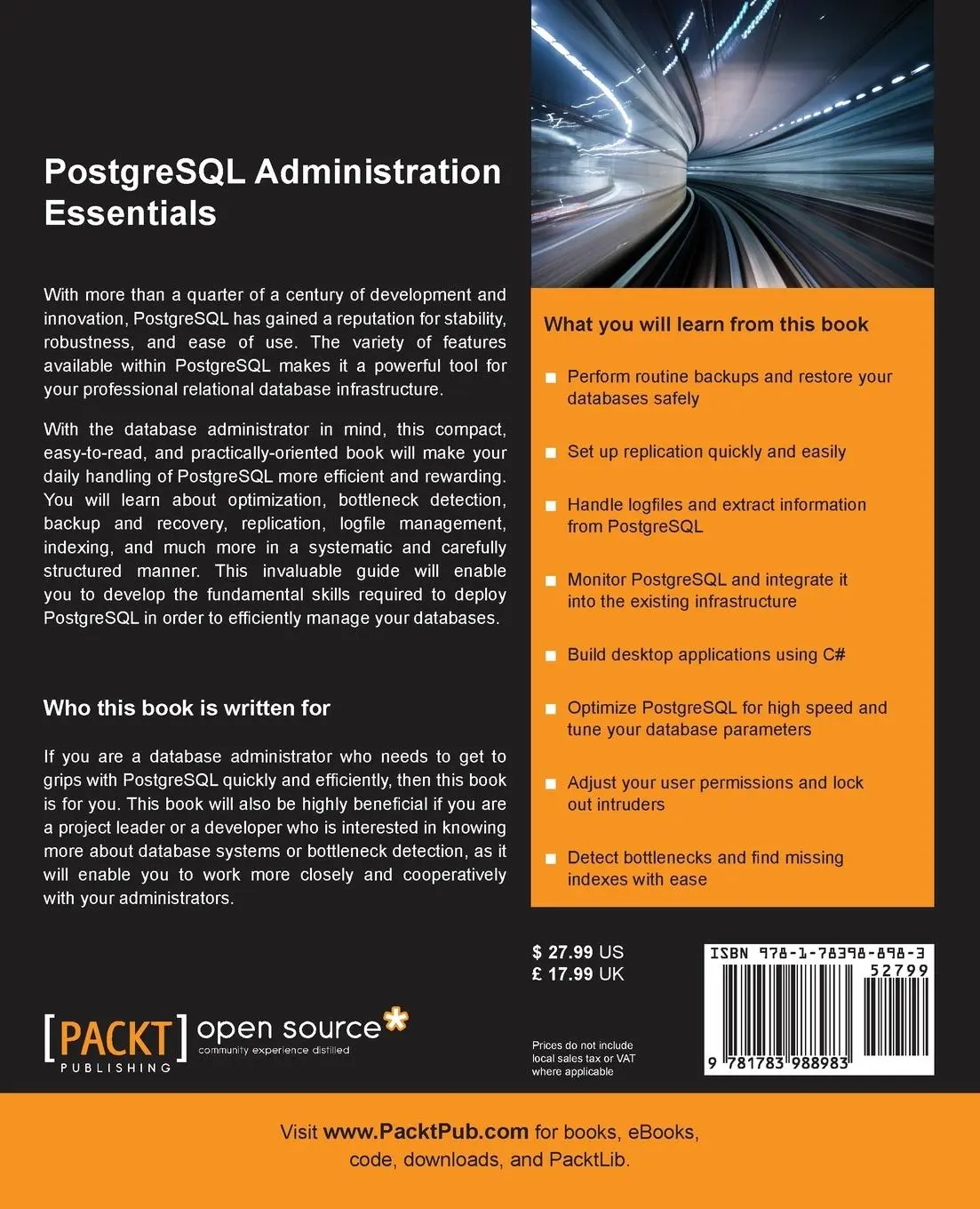 Rückseite: 9781783988983 | PostgreSQL Administration Essentials | Hans-Jürgen Schönig | Buch
