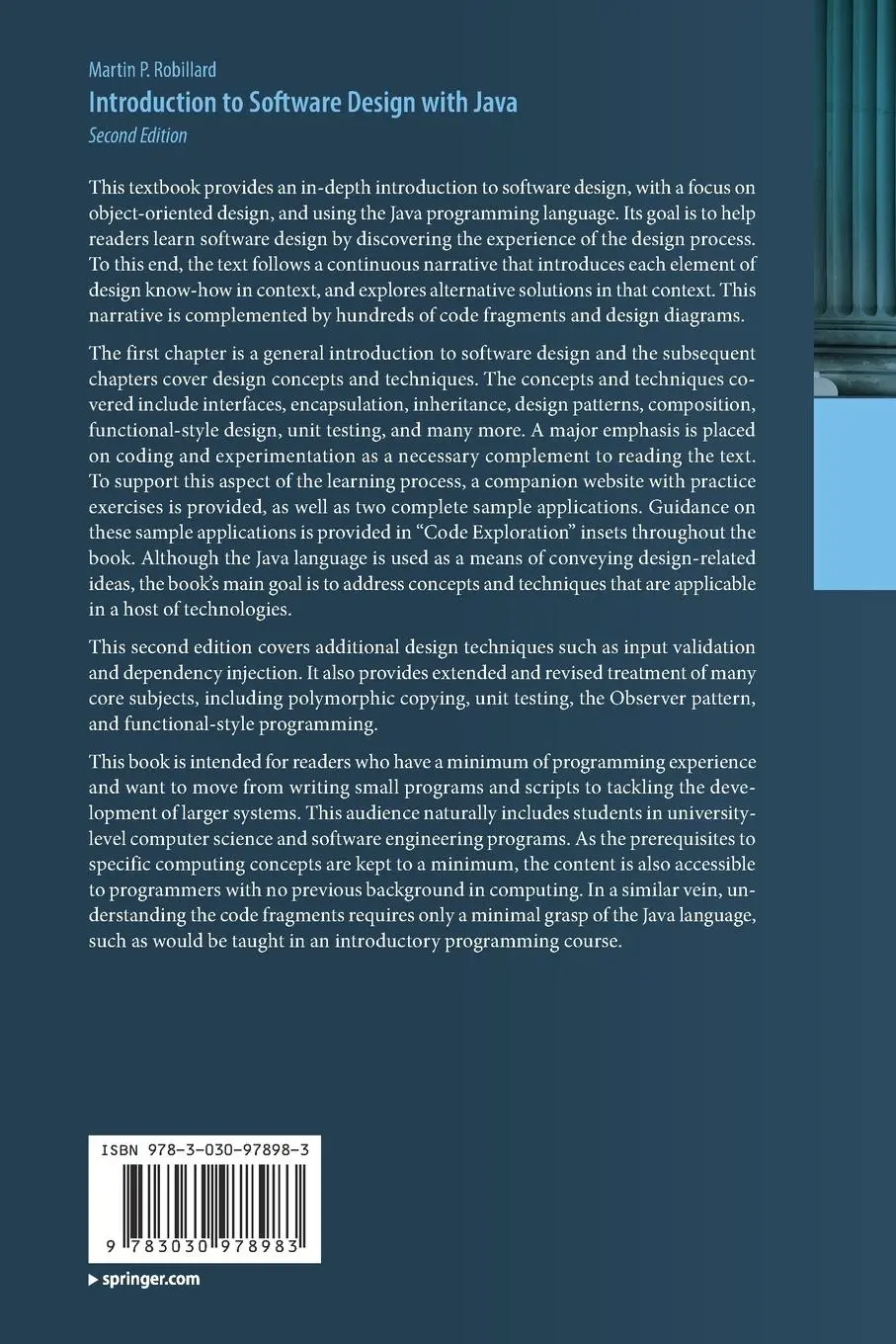 Rückseite: 9783030978983 | Introduction to Software Design with Java | Martin P. Robillard | Buch