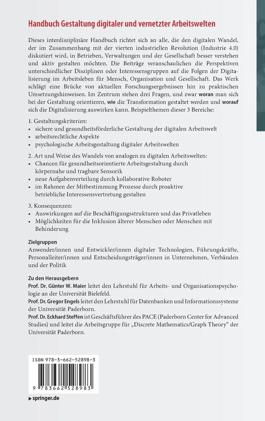 Rückseite: 9783662528983 | Handbuch Gestaltung digitaler und vernetzter Arbeitswelten | Buch | xi