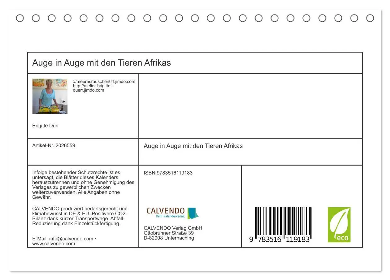 Bild: 9783516119183 | Auge in Auge mit den Tieren Afrikas (Tischkalender 2026 DIN A5...