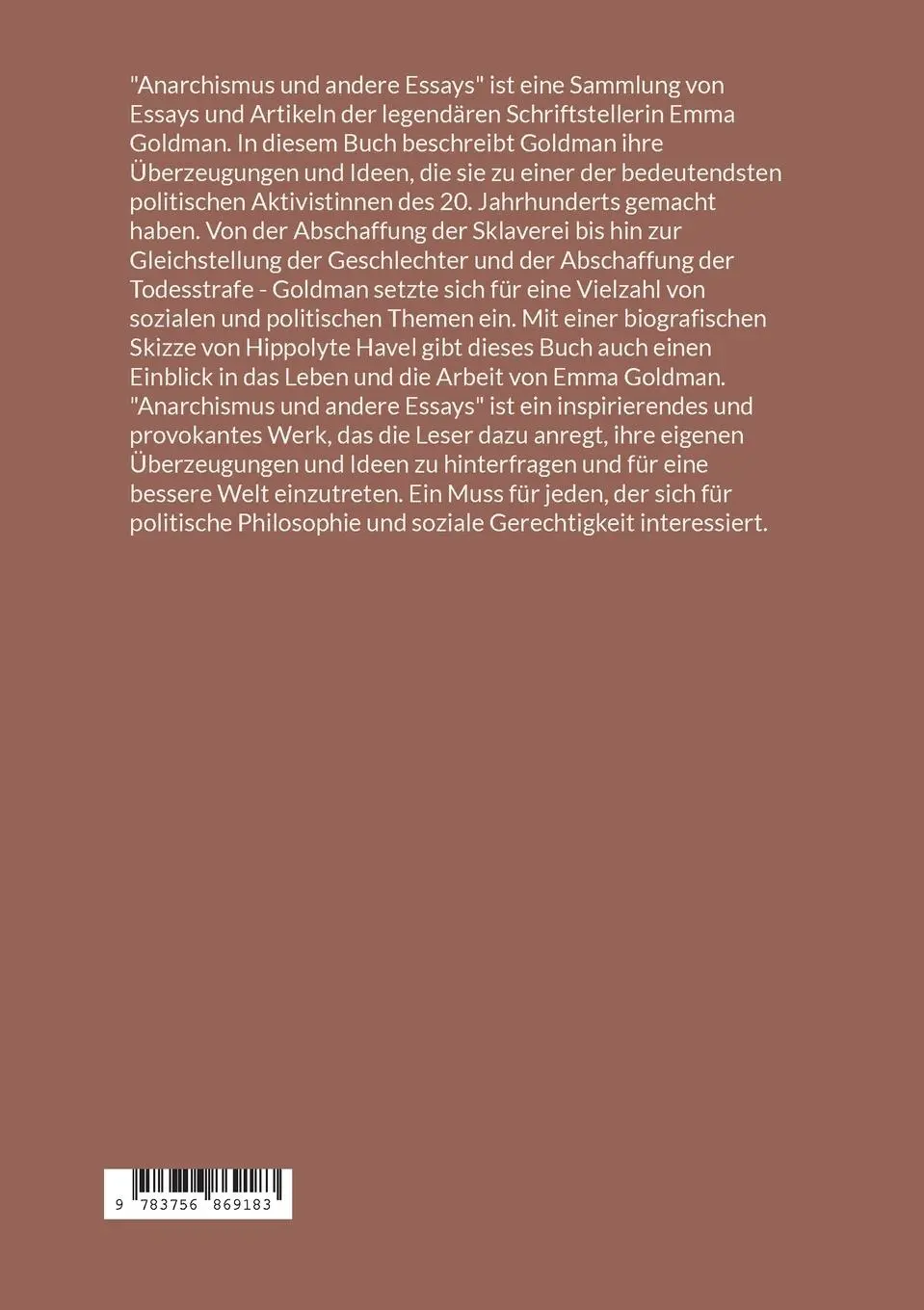 Rückseite: 9783756869183 | Anarchismus und andere Essays | Emma Goldman | Taschenbuch | Paperback