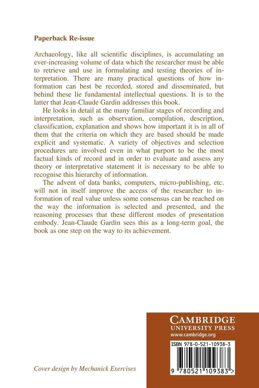 Rückseite: 9780521109383 | Archaeological Constructs | An Aspect of Theoretical Archaeology