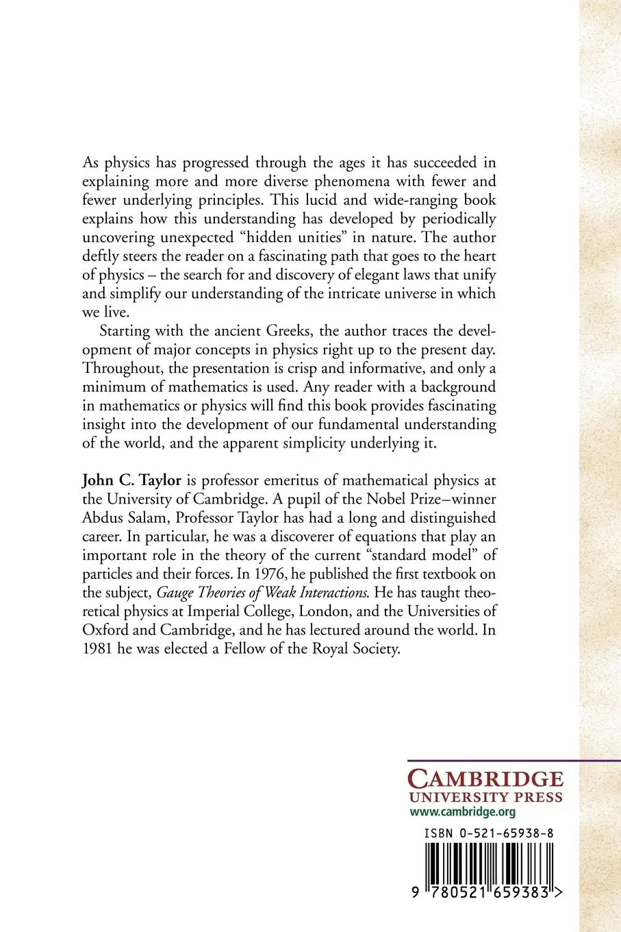 Rückseite: 9780521659383 | Hidden Unity in Nature's Laws | John C. Taylor (u. a.) | Taschenbuch