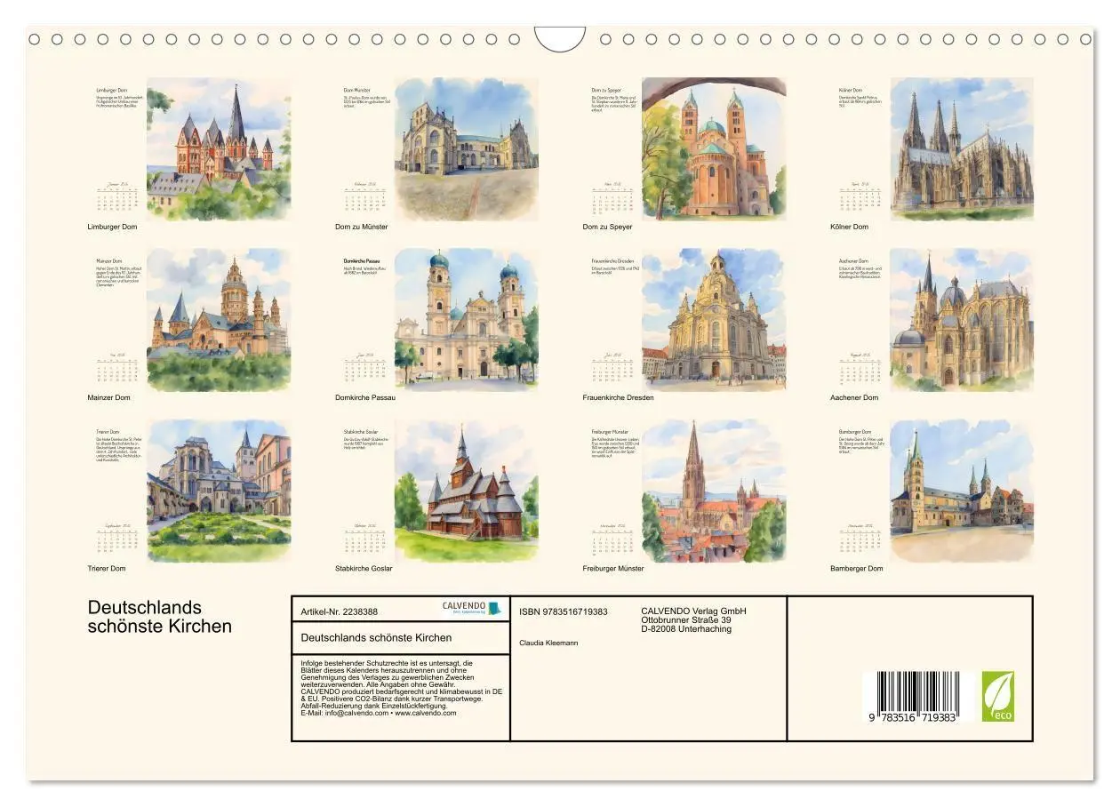 Bild: 9783516719383 | Deutschlands schönste Kirchen (Wandkalender 2026 DIN A3 quer),...