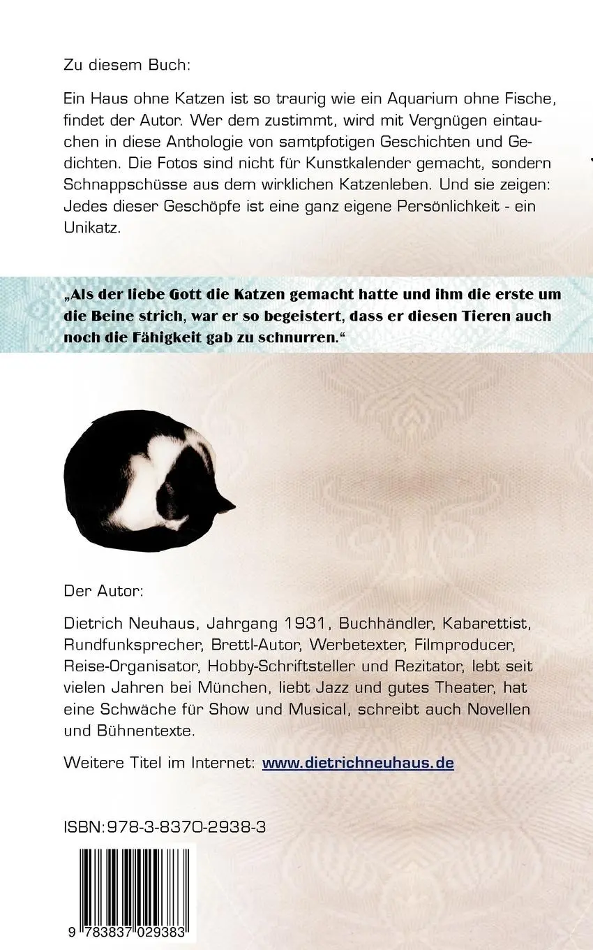 Rückseite: 9783837029383 | Nicht ohne meine Katzen | Prosa, Verse, Fotos | Dietrich Neuhaus