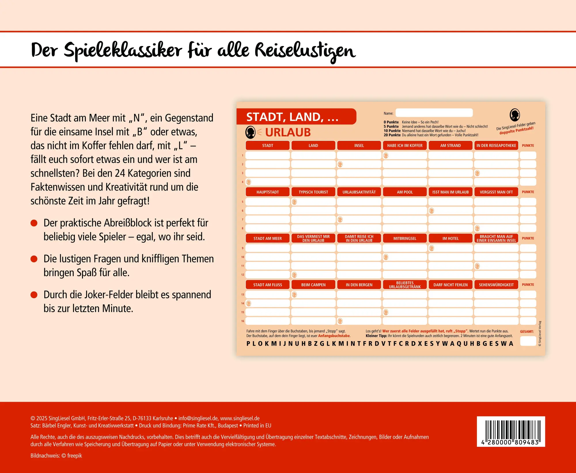 Bild: 4280000809483 | Stadt, Land, Urlaub | Singliesel | Spiel | Rätsel-Spiel, Stadt, Land