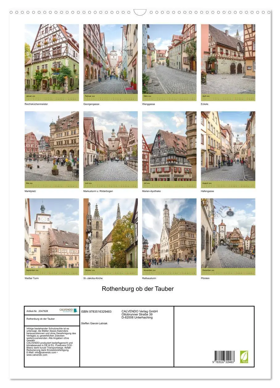 Bild: 9783516329483 | Rothenburg ob der Tauber (Wandkalender 2026 DIN A2 hoch), CALVENDO...