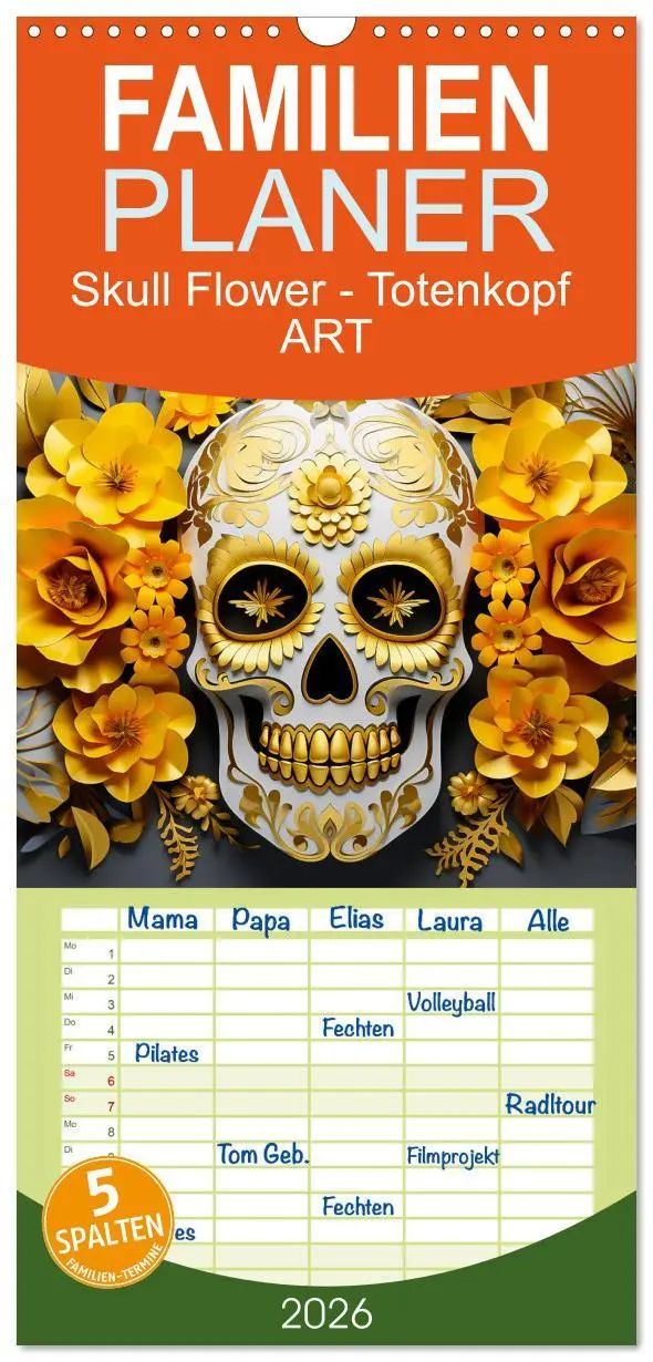 Cover: 9783516499483 | Familienplaner 2026 - Skull Flower - Totenkopf ART mit 5 Spalten...