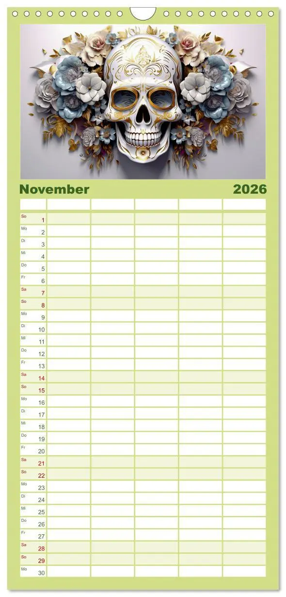 Bild: 9783516499483 | Familienplaner 2026 - Skull Flower - Totenkopf ART mit 5 Spalten...
