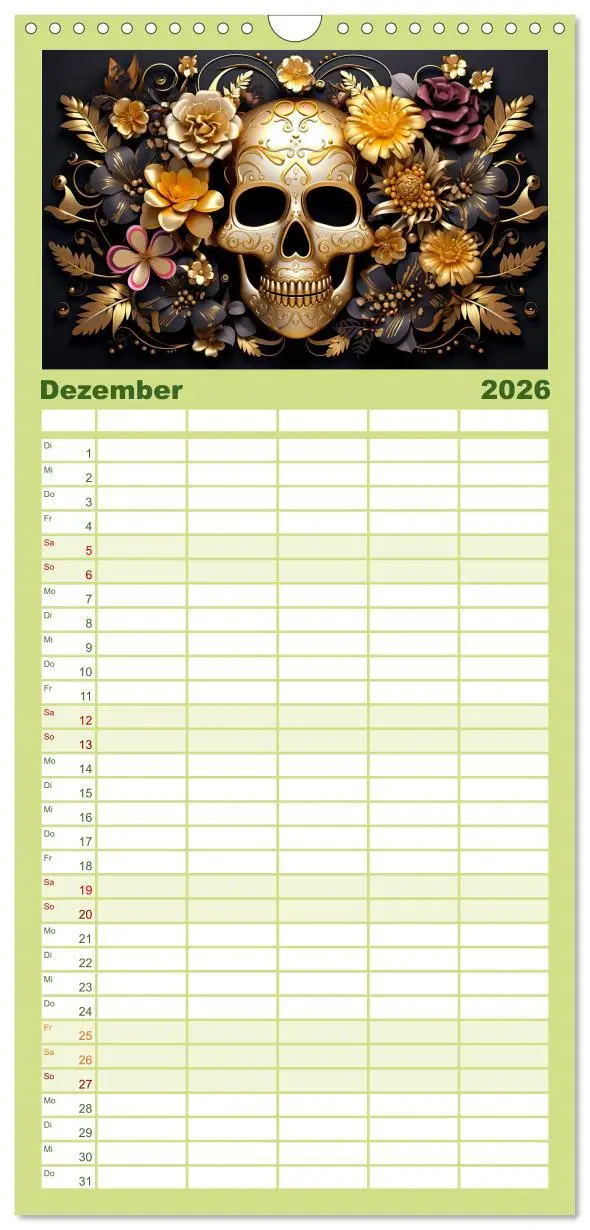 Bild: 9783516499483 | Familienplaner 2026 - Skull Flower - Totenkopf ART mit 5 Spalten...
