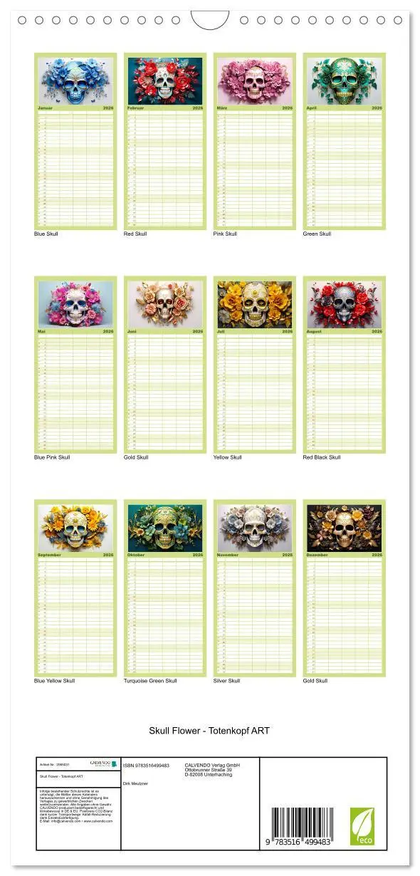 Bild: 9783516499483 | Familienplaner 2026 - Skull Flower - Totenkopf ART mit 5 Spalten...