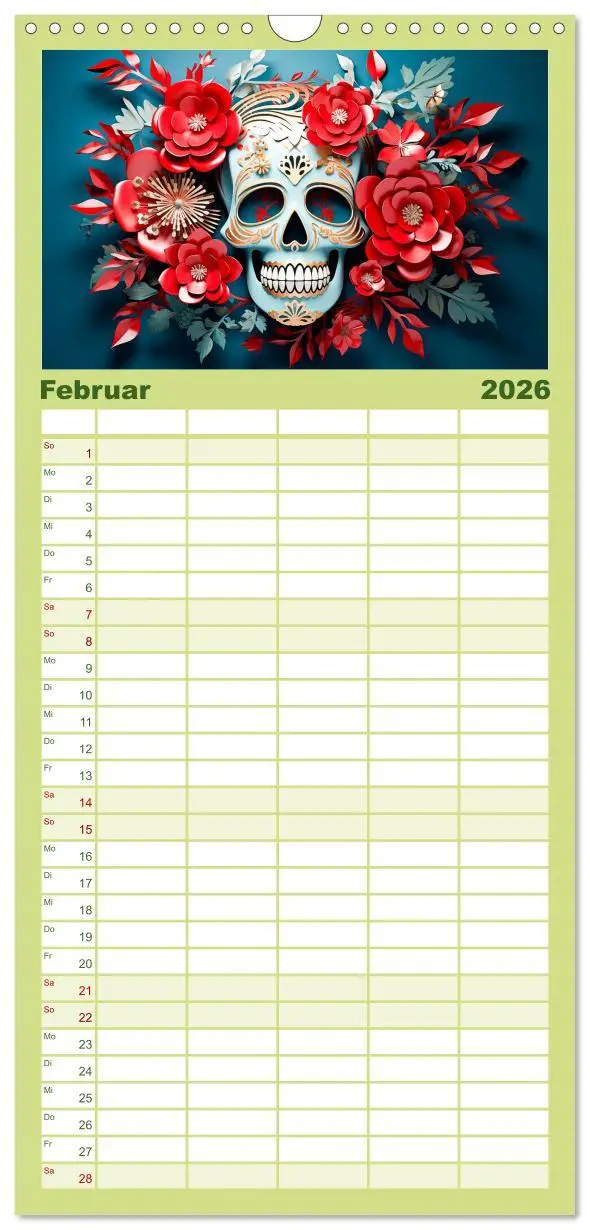 Bild: 9783516499483 | Familienplaner 2026 - Skull Flower - Totenkopf ART mit 5 Spalten...