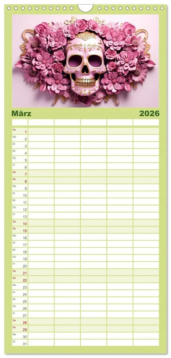 Bild: 9783516499483 | Familienplaner 2026 - Skull Flower - Totenkopf ART mit 5 Spalten...