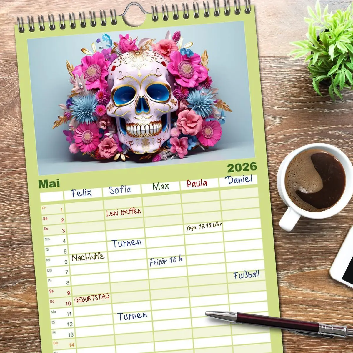 Bild: 9783516499483 | Familienplaner 2026 - Skull Flower - Totenkopf ART mit 5 Spalten...
