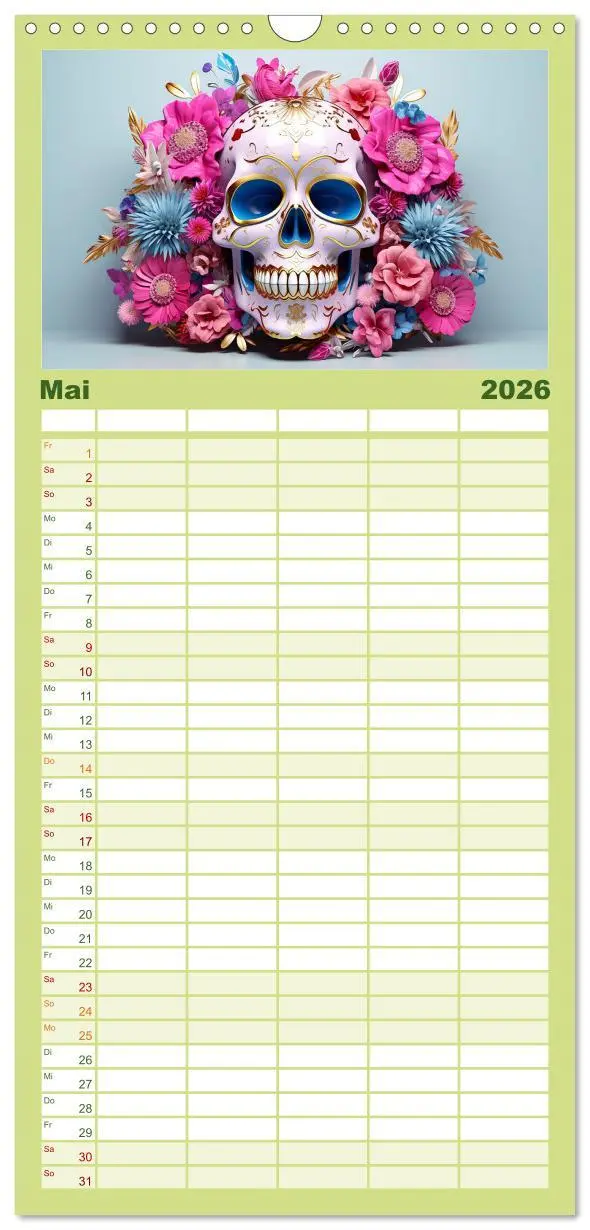 Bild: 9783516499483 | Familienplaner 2026 - Skull Flower - Totenkopf ART mit 5 Spalten...