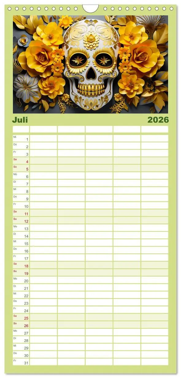 Bild: 9783516499483 | Familienplaner 2026 - Skull Flower - Totenkopf ART mit 5 Spalten...