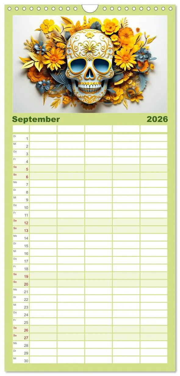 Bild: 9783516499483 | Familienplaner 2026 - Skull Flower - Totenkopf ART mit 5 Spalten...