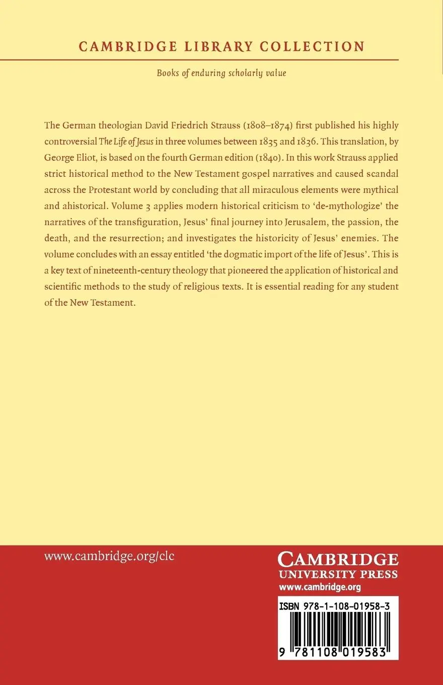 Rückseite: 9781108019583 | The Life of Jesus, Critically Examined - Volume 3 | Strauss | Buch