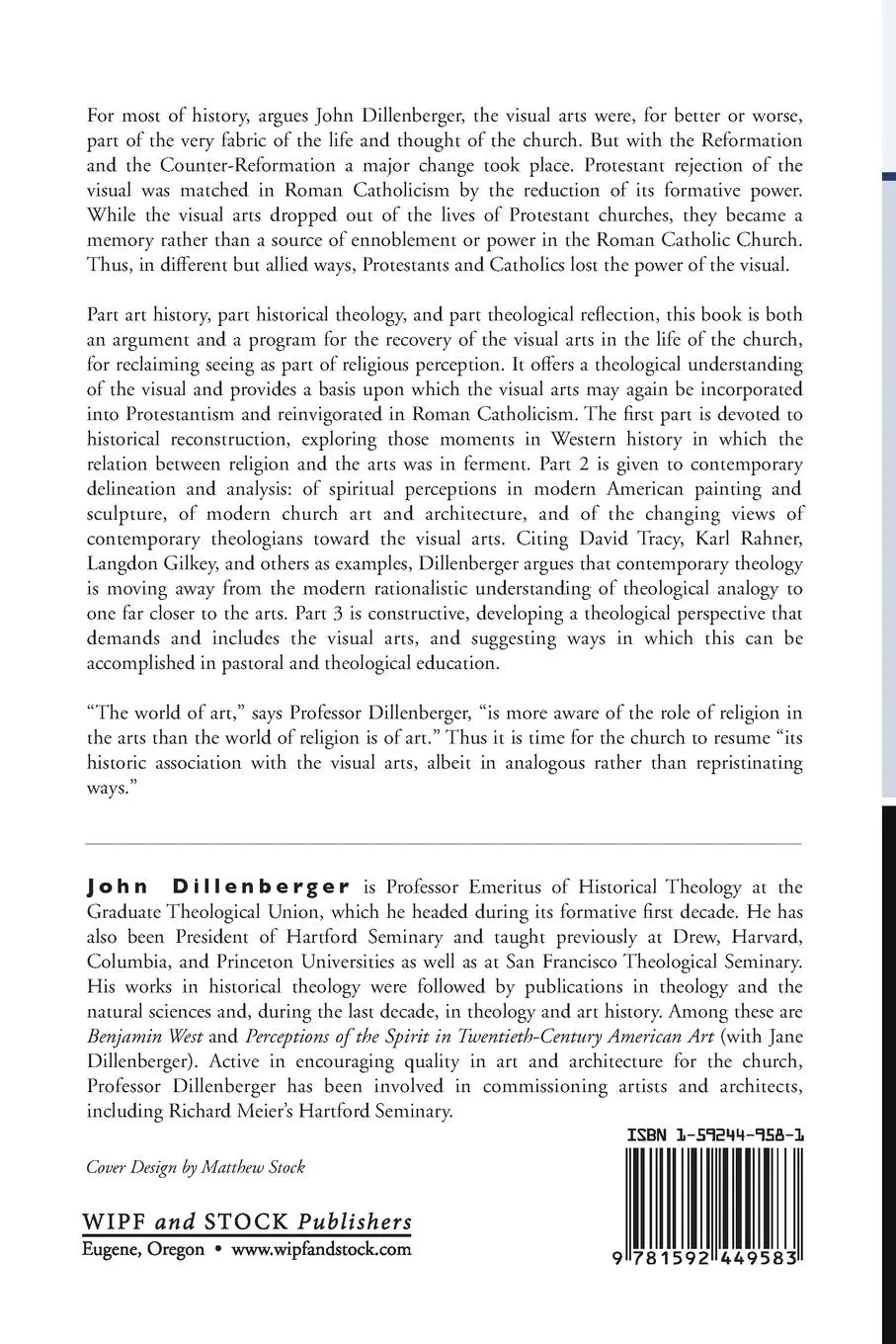 Rückseite: 9781592449583 | A Theology of Artistic Sensibilities | John Dillenberger | Taschenbuch