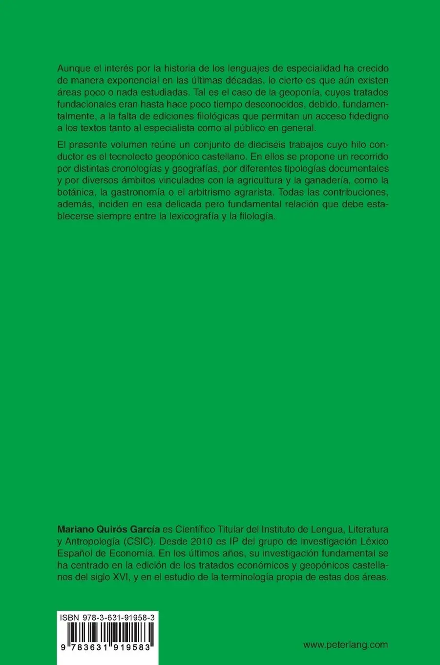 Rückseite: 9783631919583 | La geoponía en su historia | Aportes filológicos y lexicográficos