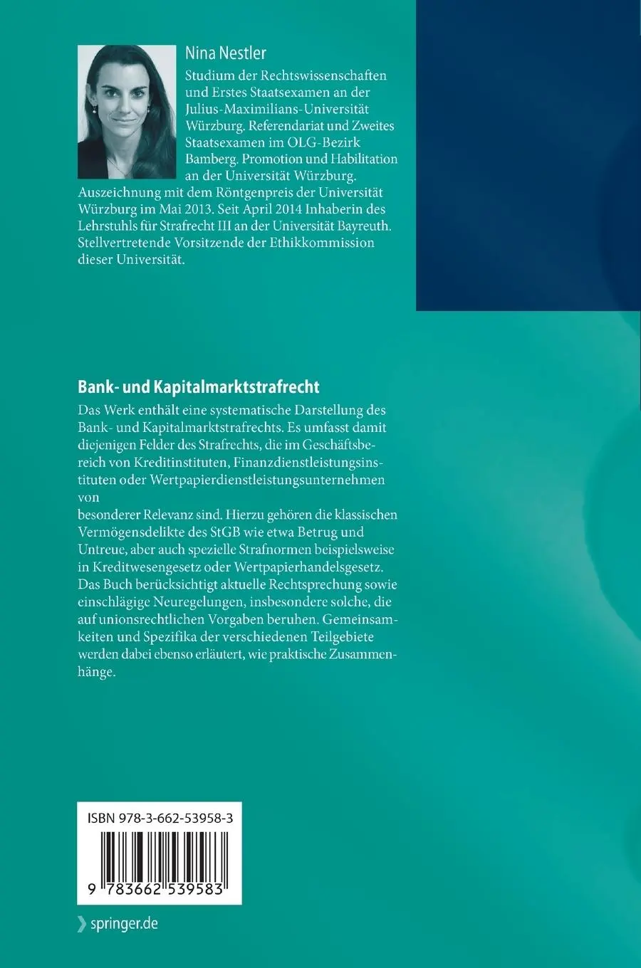 Rückseite: 9783662539583 | Bank- und Kapitalmarktstrafrecht | Nina Nestler | Taschenbuch | xxvii