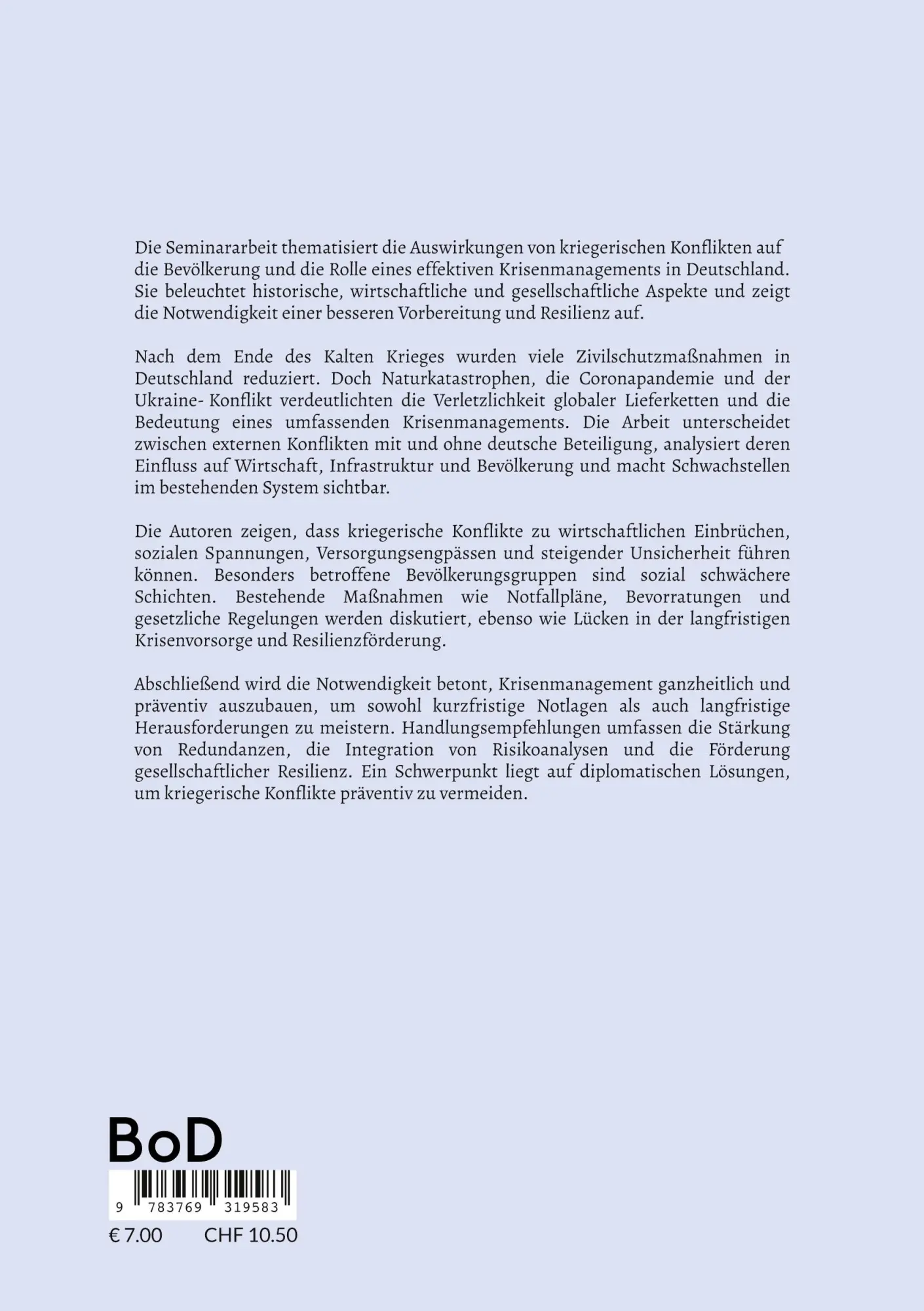 Rückseite: 9783769319583 | Krisenmanagement bei kriegerischen Auseinandersetzungen am Beispiel...