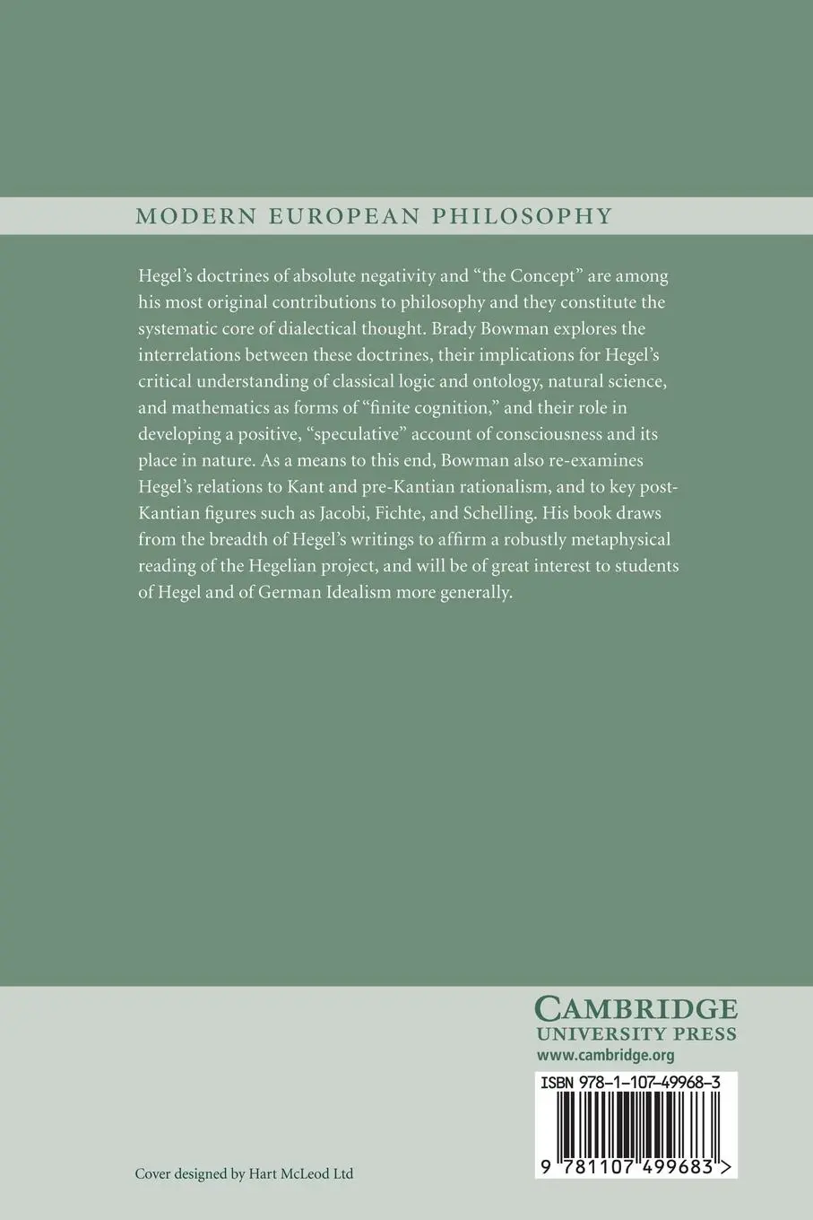 Rückseite: 9781107499683 | Hegel and the Metaphysics of Absolute Negativity | Brady Bowman | Buch