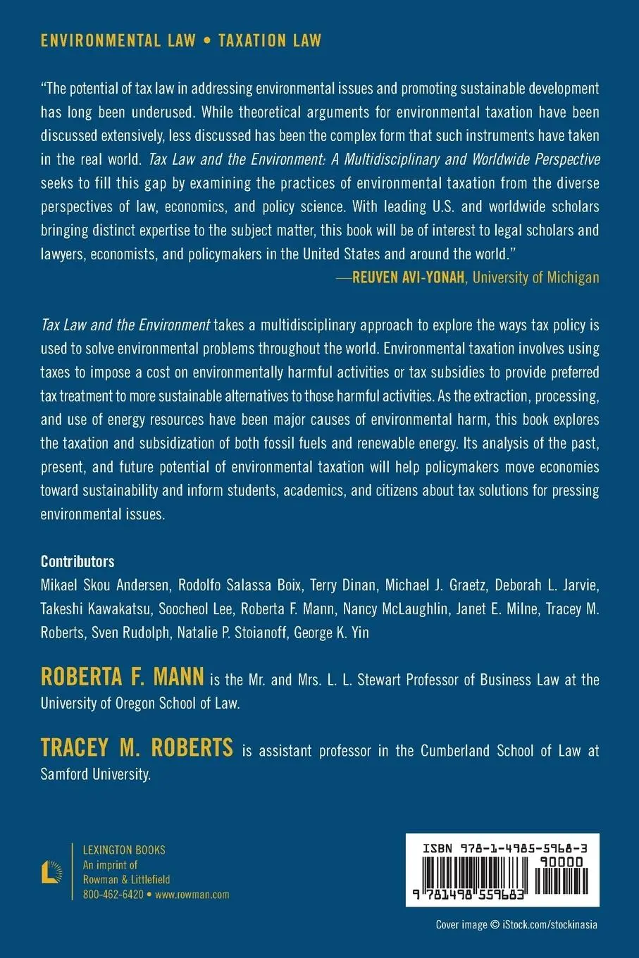 Rückseite: 9781498559683 | Tax Law and the Environment | Roberta F. Mann (u. a.) | Taschenbuch