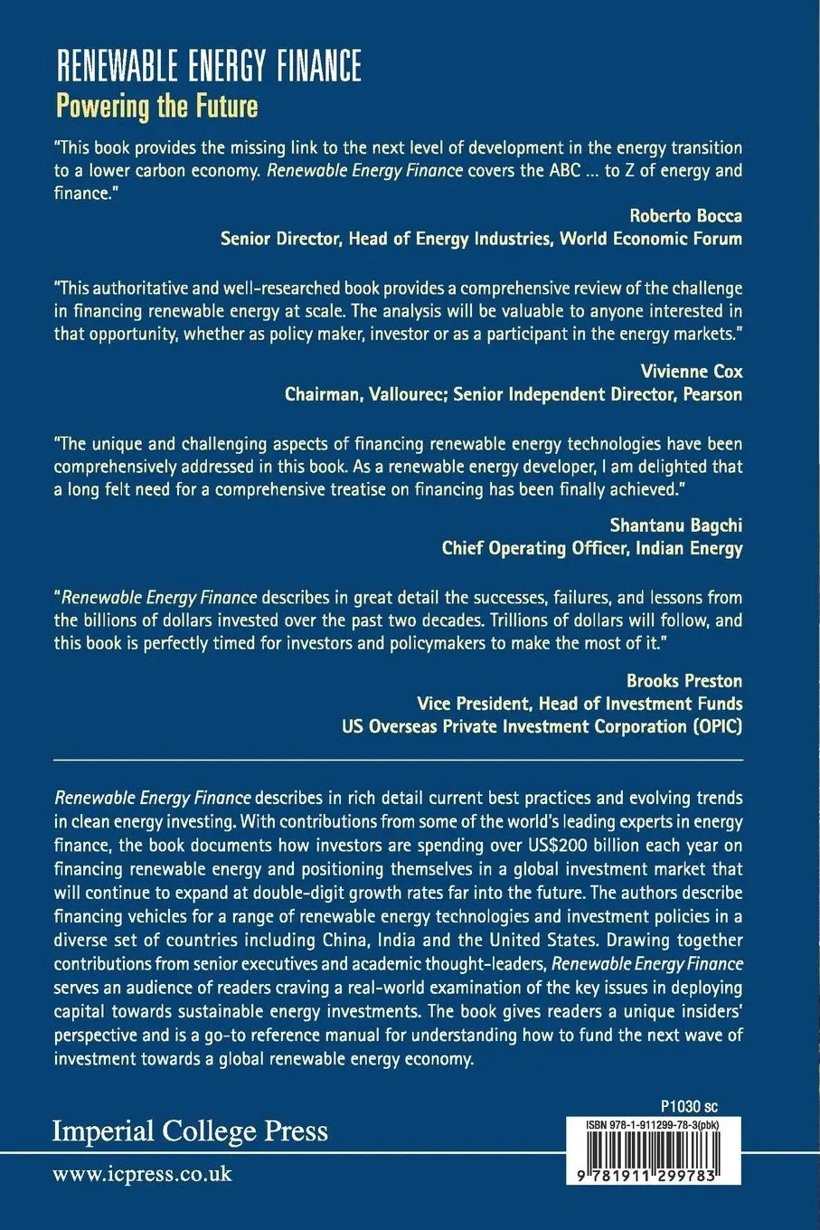 Rückseite: 9781911299783 | RENEWABLE ENERGY FINANCE | POWERING THE FUTURE | Charles W Donovan