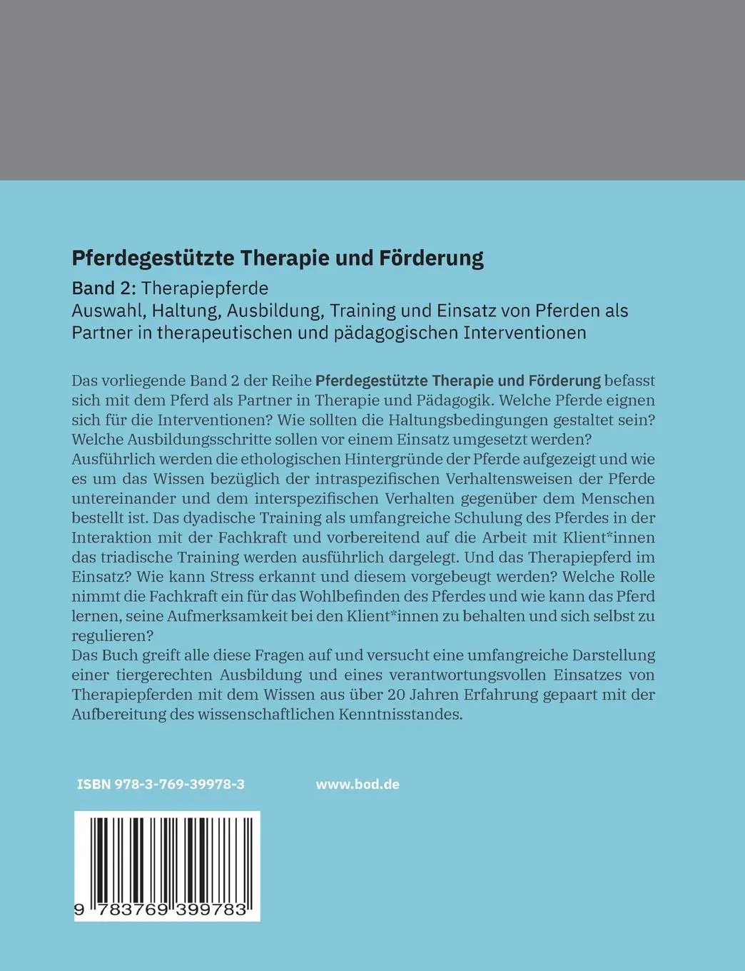 Rückseite: 9783769399783 | Pferdegestützte Therapie und Förderung | Annette Gomolla (u. a.)