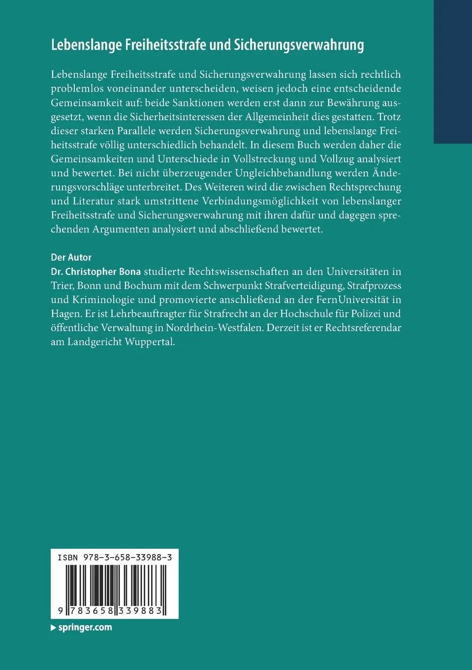Rückseite: 9783658339883 | Lebenslange Freiheitsstrafe und Sicherungsverwahrung | Bona | Buch