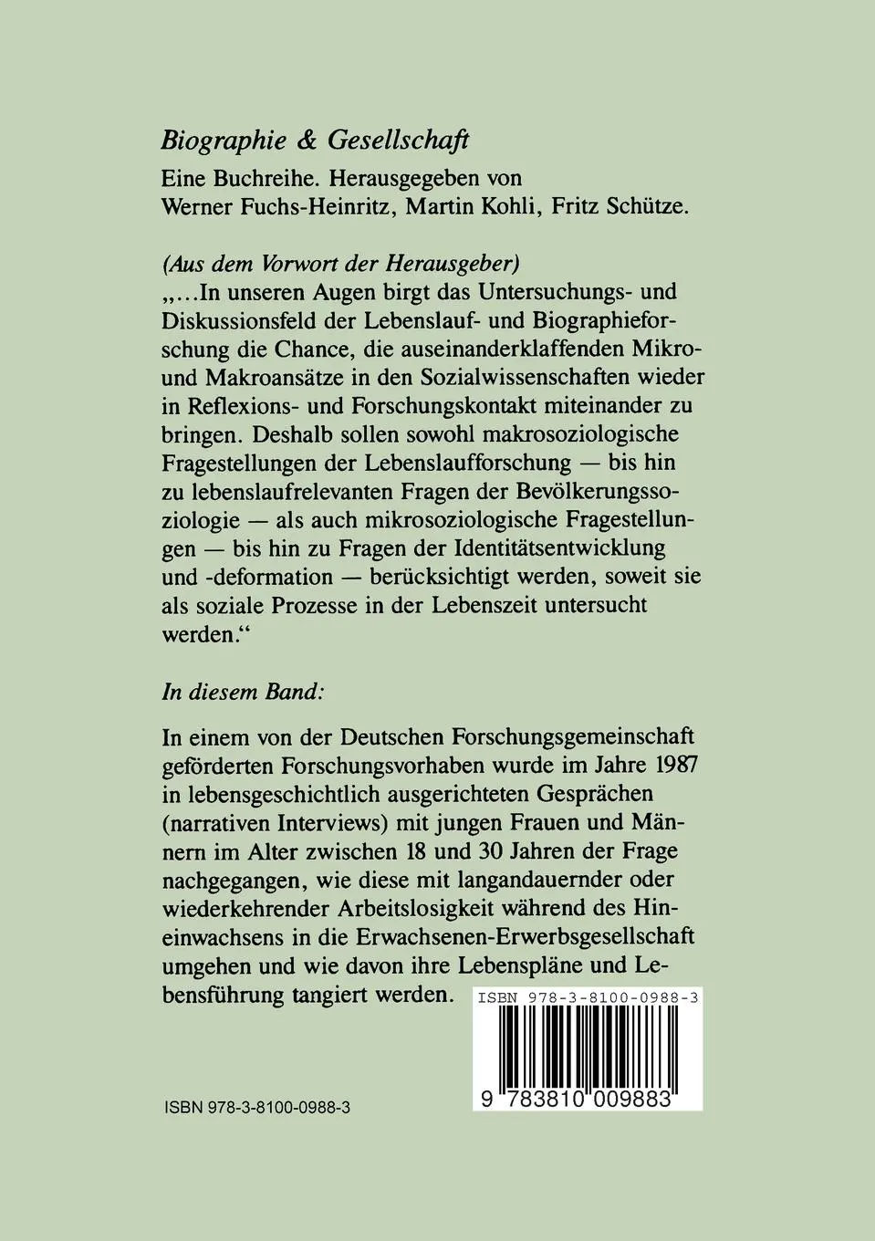 Rückseite: 9783810009883 | Arbeitslosigkeit und Lebensgeschichte | Gerd Vonderach (u. a.) | Buch