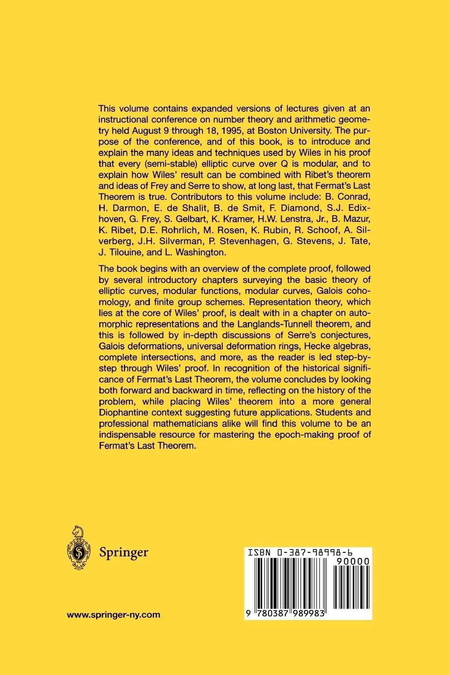 Rückseite: 9780387989983 | Modular Forms and Fermat's Last Theorem | Gary Cornell (u. a.) | Buch