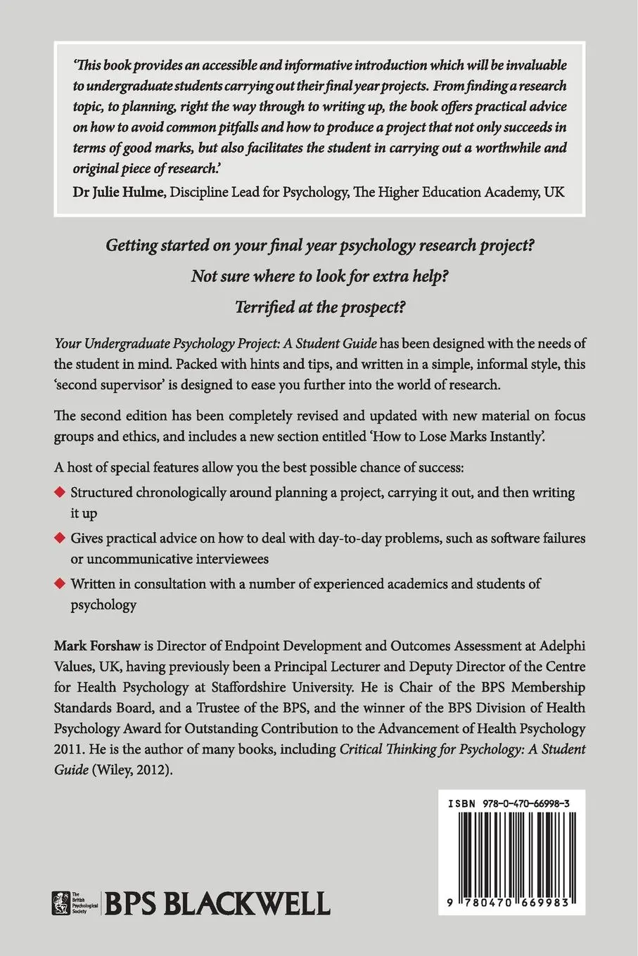 Rückseite: 9780470669983 | Your Undergraduate Psychology Project | A Student Guide | Mark Forshaw